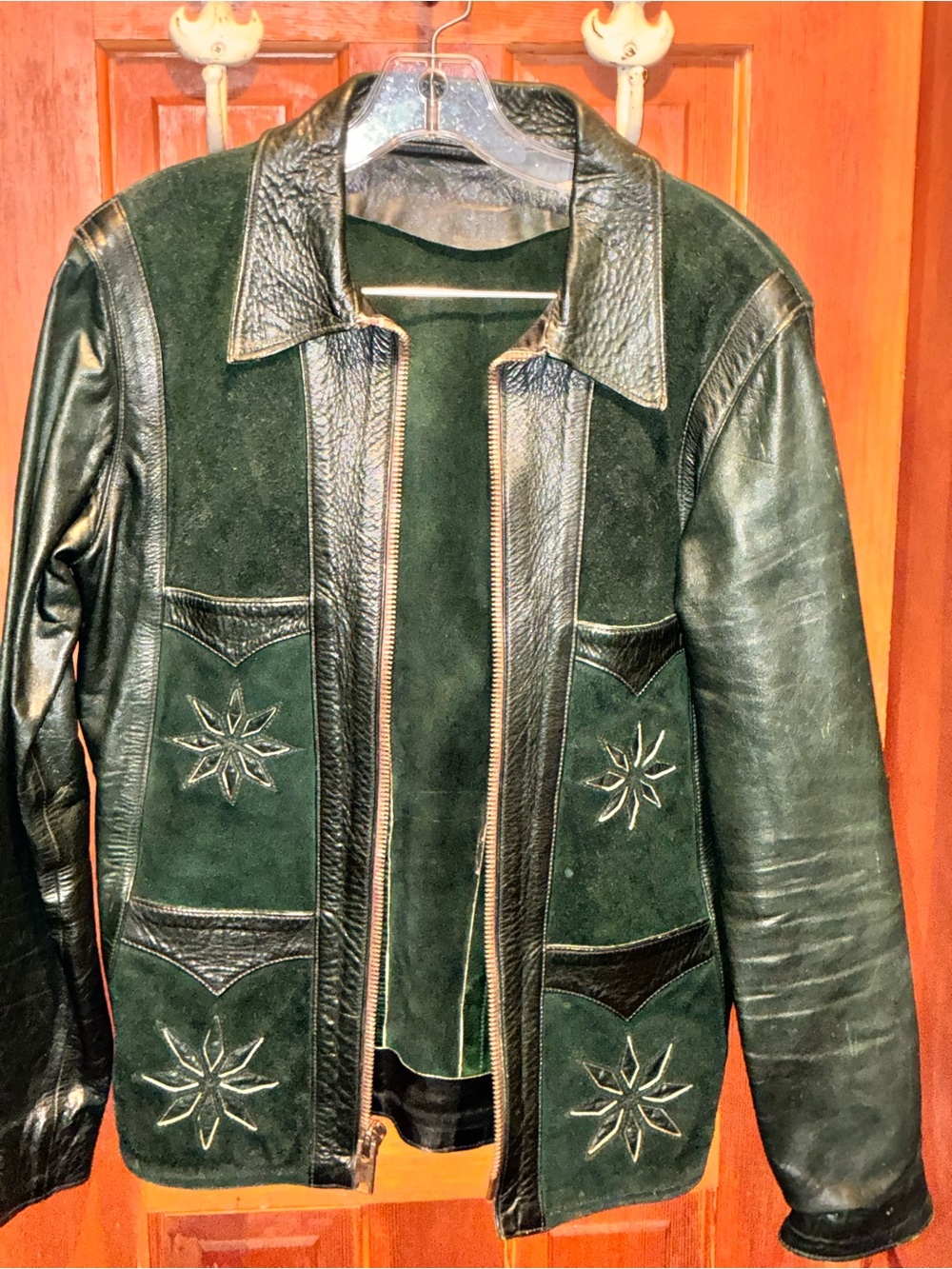 Dark Green Leather & Suede Women's Jacket. Vintage. Very cool and groovy man!